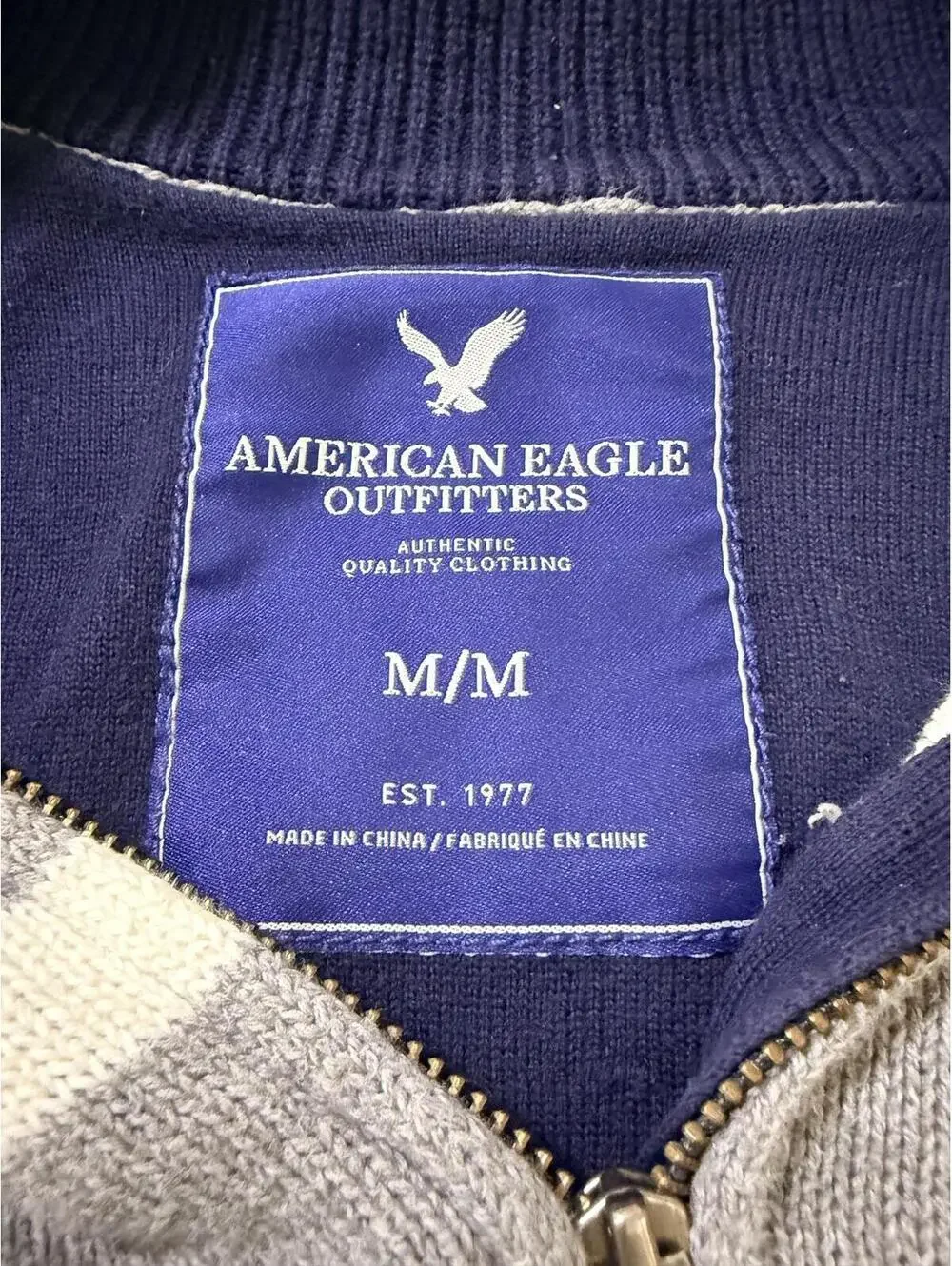 American Eagle Outfitters Striped Quarter Zip Sweater Men’s Gray White Medium - Picture 5 of 6